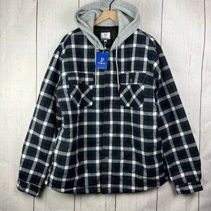 Pegeno XL Plaid Button Quilted Long Sleeve‎ Flannel Jacket Hoodie New Men
